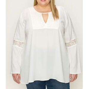 Lane Bryant lack/crochet sleeve/neck line white long sleeve blouse SZ 18/20